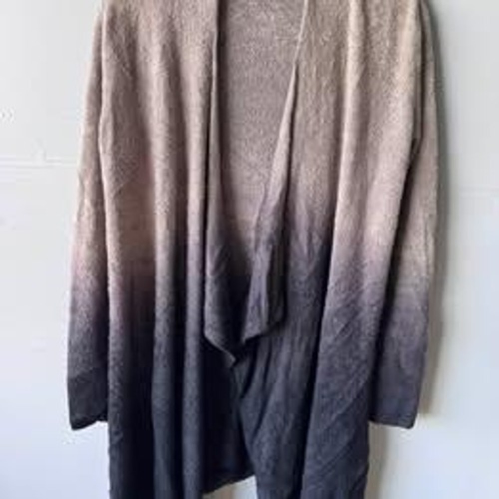 Barefoot Dreams Bamboo Chic Lite Ombre Draped Open Front Cardigan Taupe Grey S/M